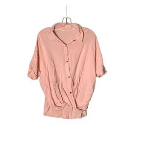 🌵Fashion On Earth Blush Peach Pink Button Up Collard Blouse Size Large🌵